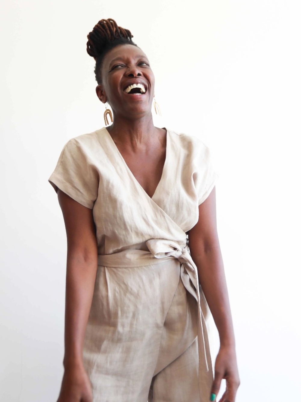 notPERFECTLINEN Wrap Jumpsuit - Cream - Small